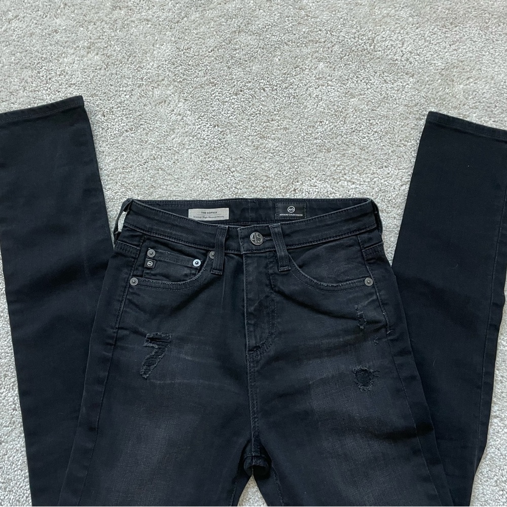 Ag Adriano Goldschmied The Sophia Black Vintage High Waisted Skinny Jeans